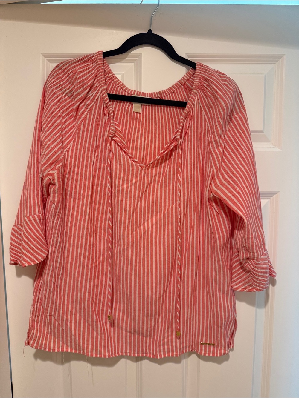 MICHAEL Michael Kors Red and White Striped Tie-Neck Blouse